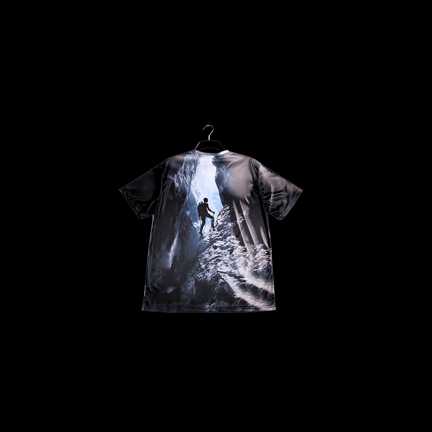 Munro Mental Tshirt Into The Light back detail with cave and climber artwork