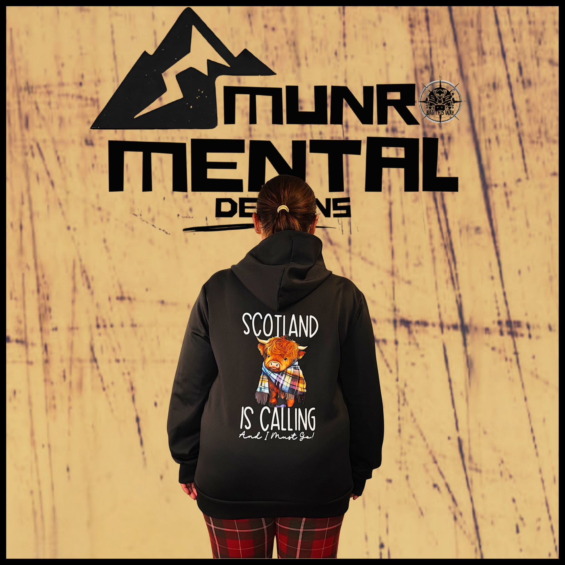 Munro Mental hoodie Scotland Is Calling worn by model  back view