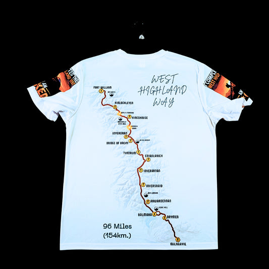 96 Miles Later West Highland Way t-shirt back view with route map