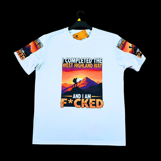 96 Miles Later West Highland Way t-shirt front view – Munro Mental