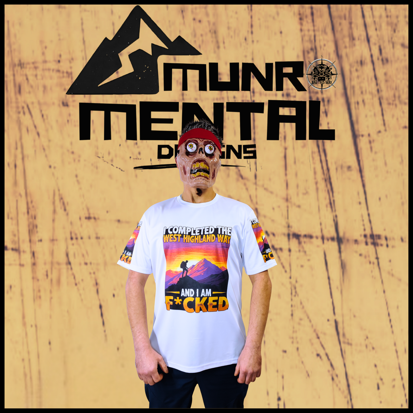 96 Miles Later WHW t-shirt worn by model front view