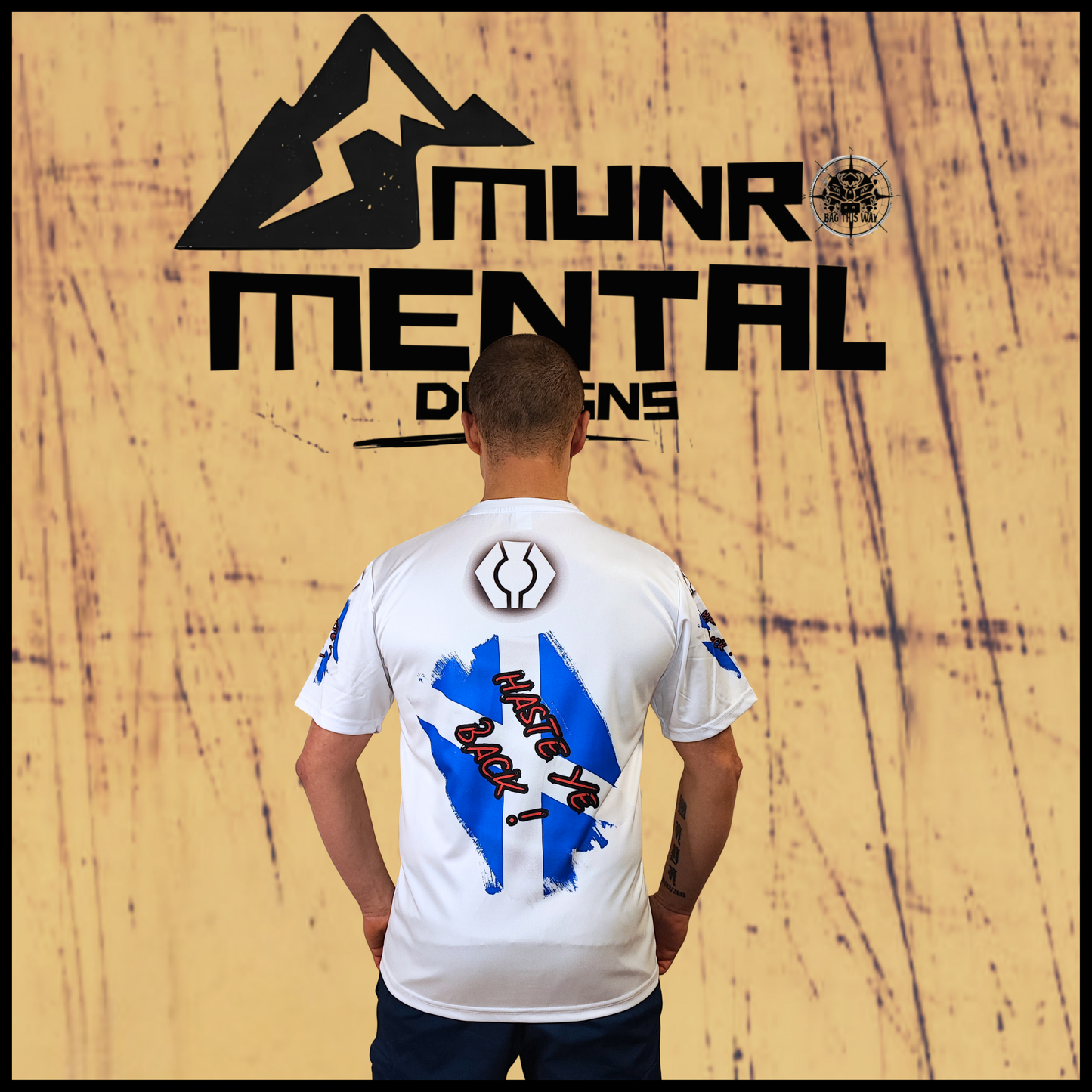 Munro Mental “96 Miles of Freedom ” t-shirt – West Highland Way collection, model back view
