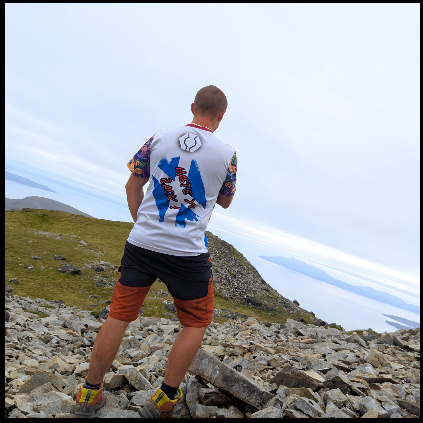 Munro Mental “96 Miles of Freedom” t-shirt outdoor back view – hiking West Highland Way
