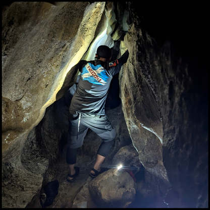 Battle of Stirling Bridge t-shirt worn in cave environment back view
