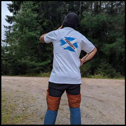 Battle of Stirling Bridge t-shirt worn in forest setting back view
