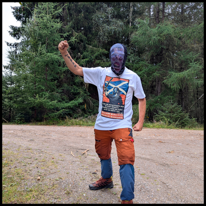 Battle of Stirling Bridge t-shirt worn in forest setting front view
