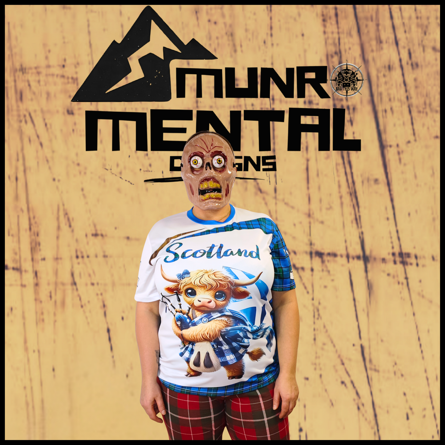 Munro Mental “Highland Coo Scotland” t-shirt – model front view
