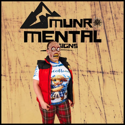 Munro Mental “Highland Coo Scotland” t-shirt – model left view
