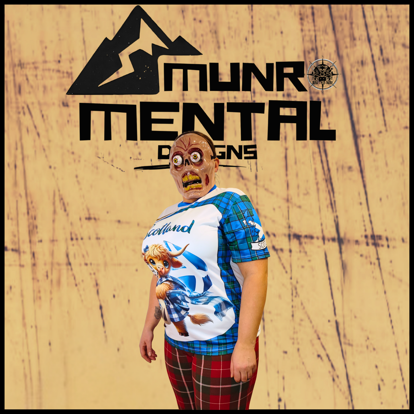 Munro Mental “Highland Coo Scotland” t-shirt – model right view
