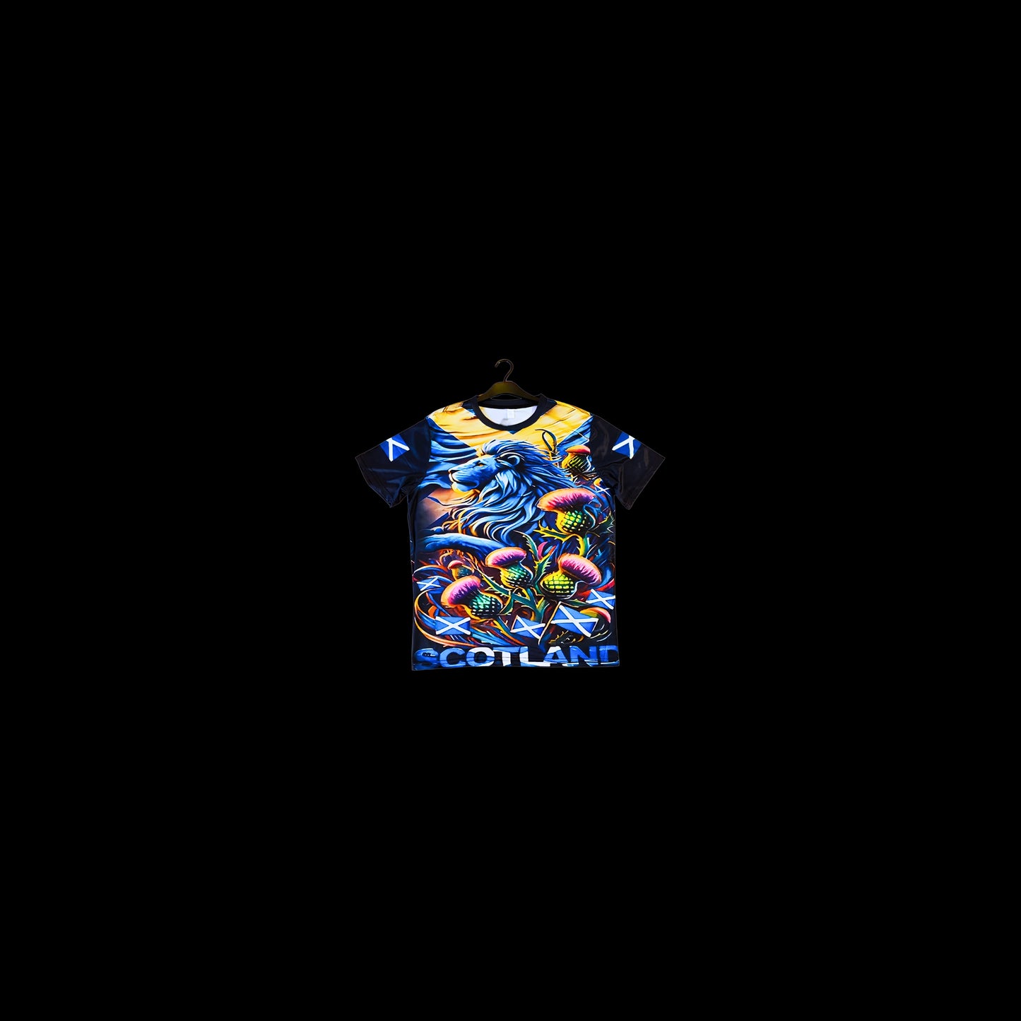 Munro Mental “Highland Lion” t-shirt – detail of front print
