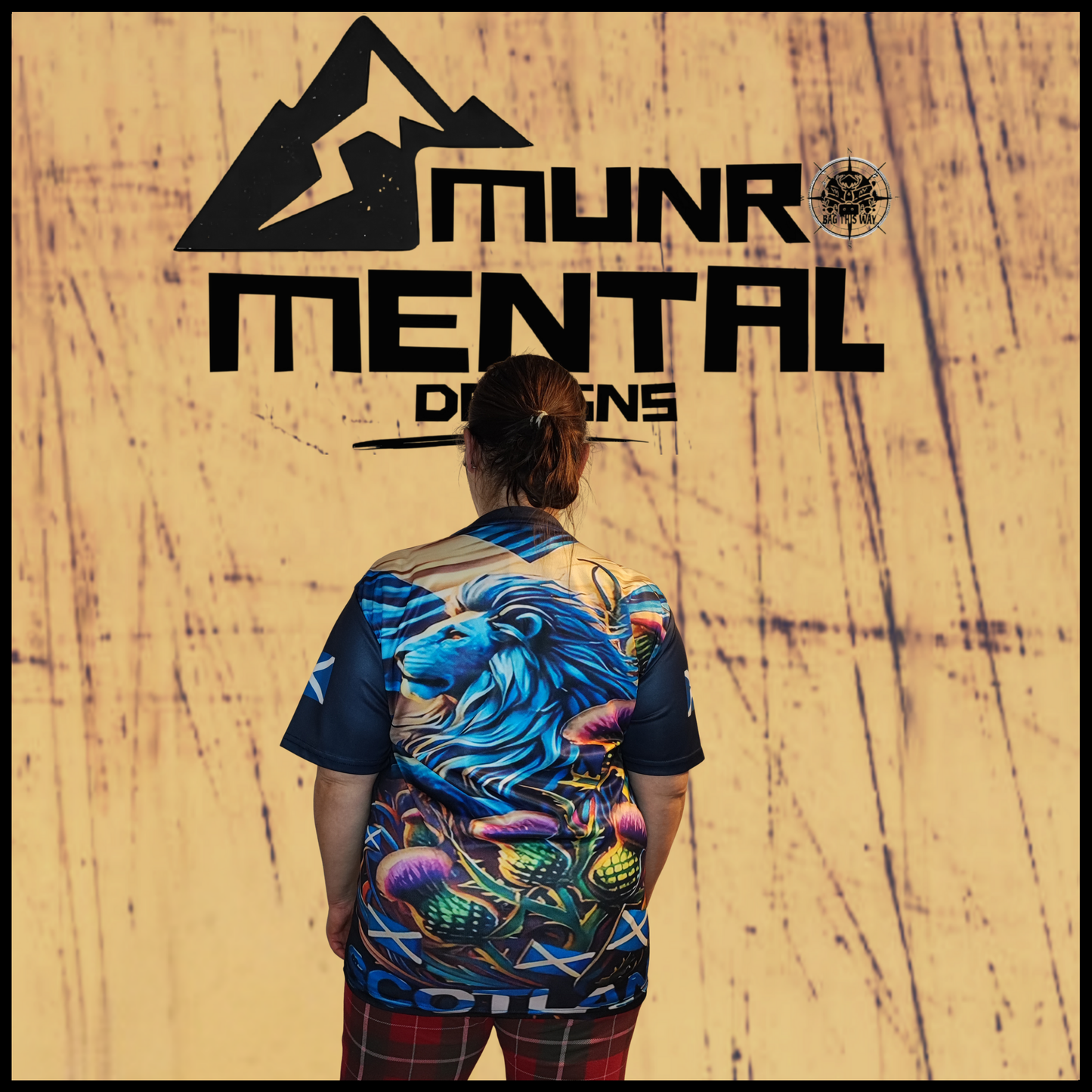 Munro Mental “Highland Lion” t-shirt – model back view
