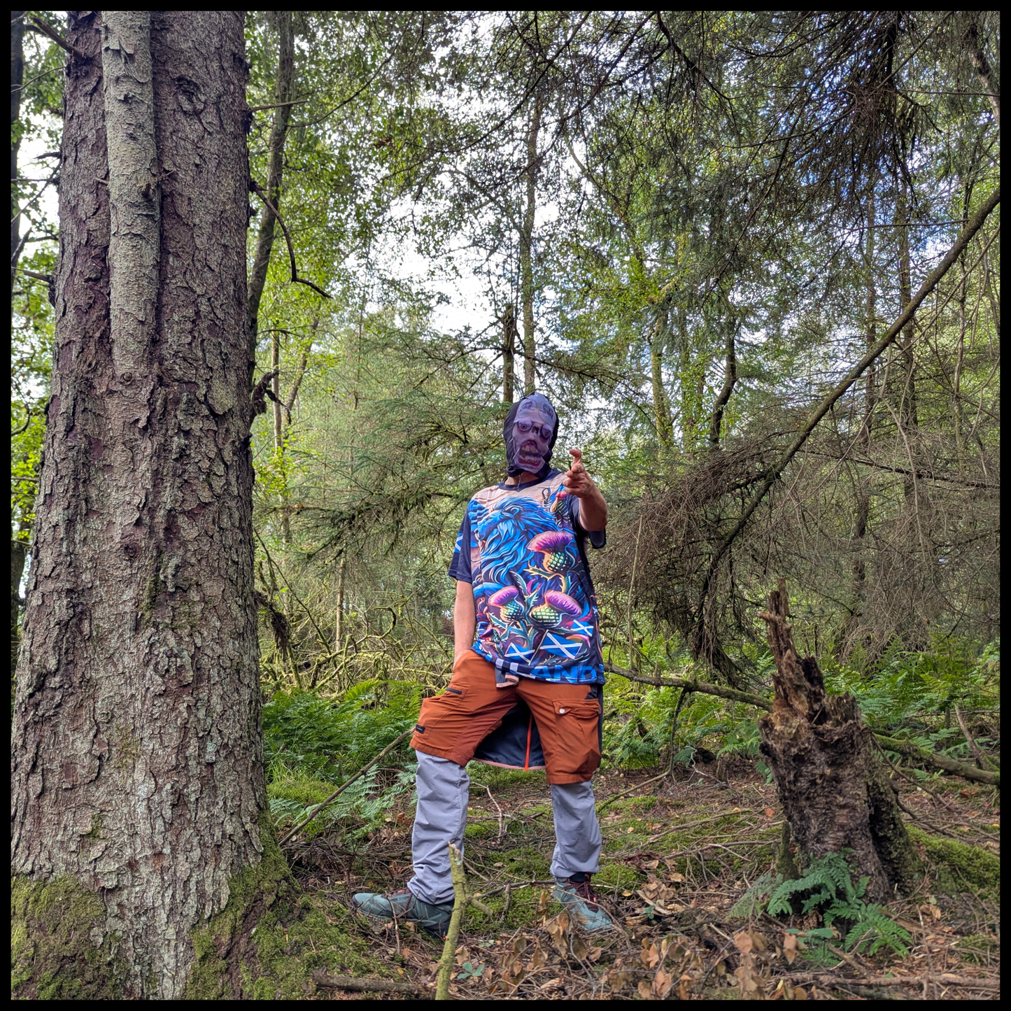Munro Mental “Highland Lion” t-shirt – outdoor view on model
