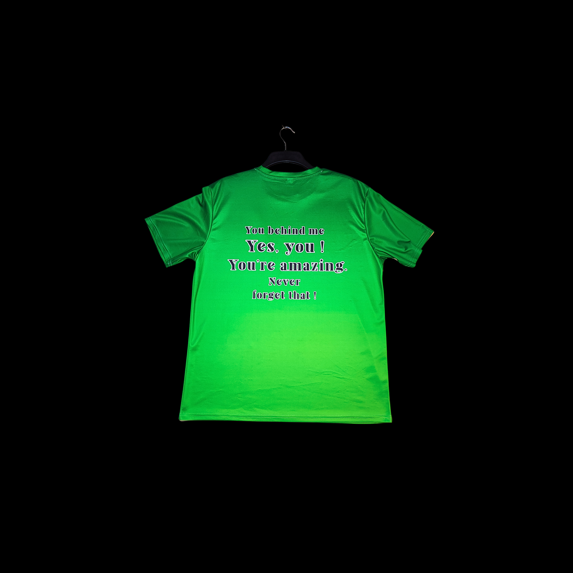 Munro Mental “I Make Your Day” t-shirt – detail of back motivational text
