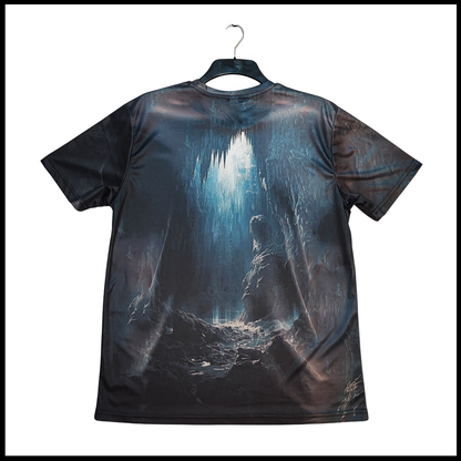 Munro Mental Tshirt Into the Deep back view with dark cave inspired design
