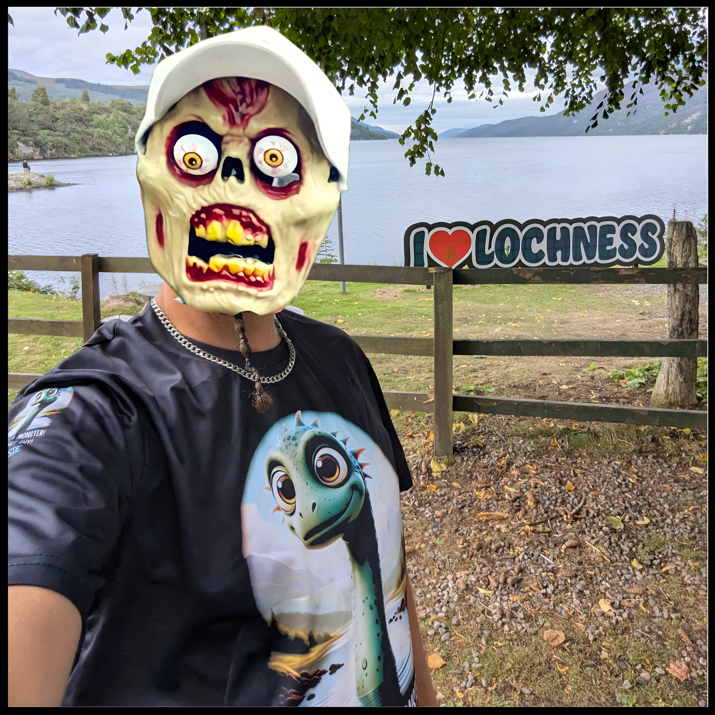 Munro Mental “Not a Loch Ness Monster” t-shirt – outdoor view at Loch Ness

