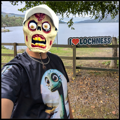 Munro Mental “Not a Loch Ness Monster” t-shirt – outdoor view at Loch Ness
