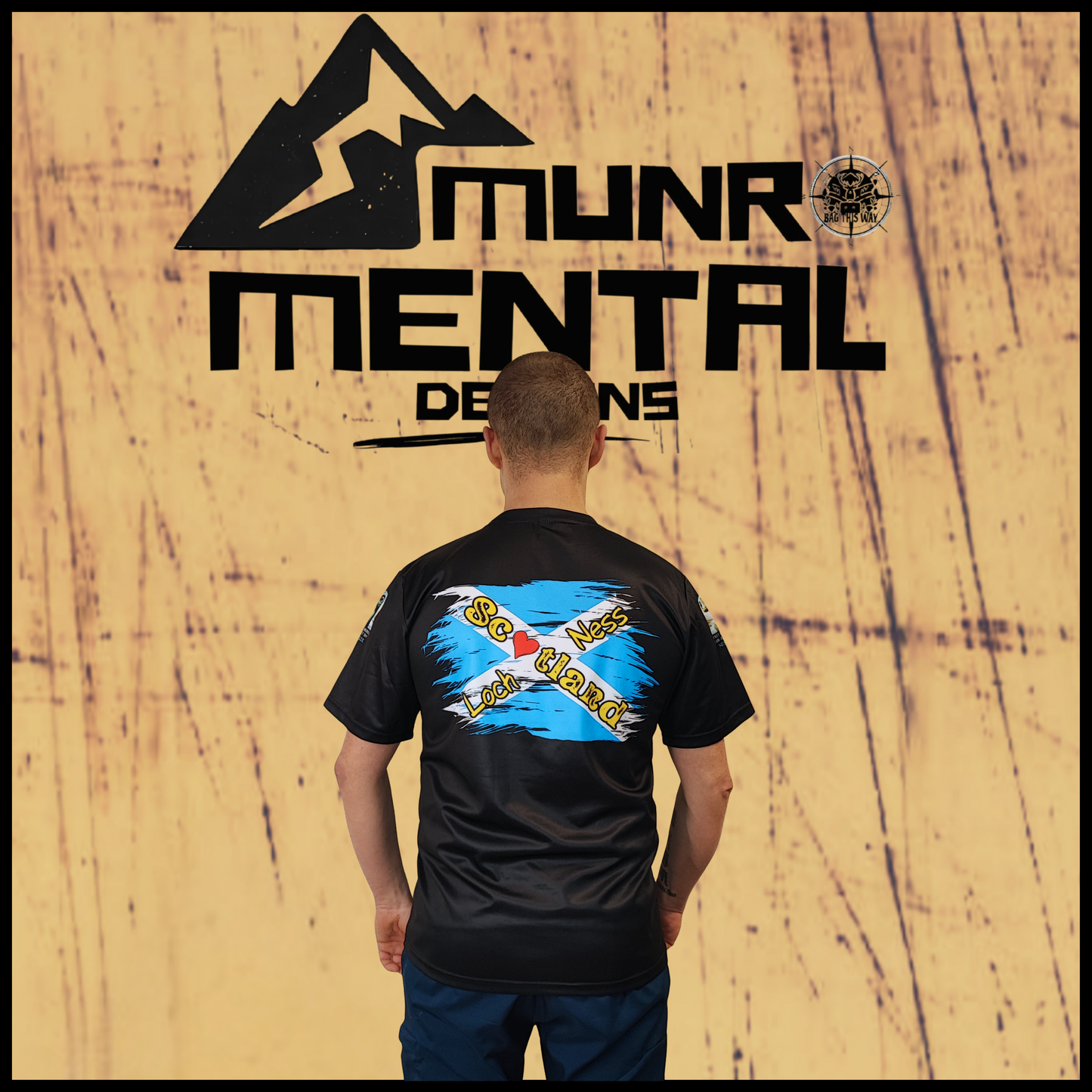 Munro Mental “Not a Loch Ness Monster” t-shirt – model back view
