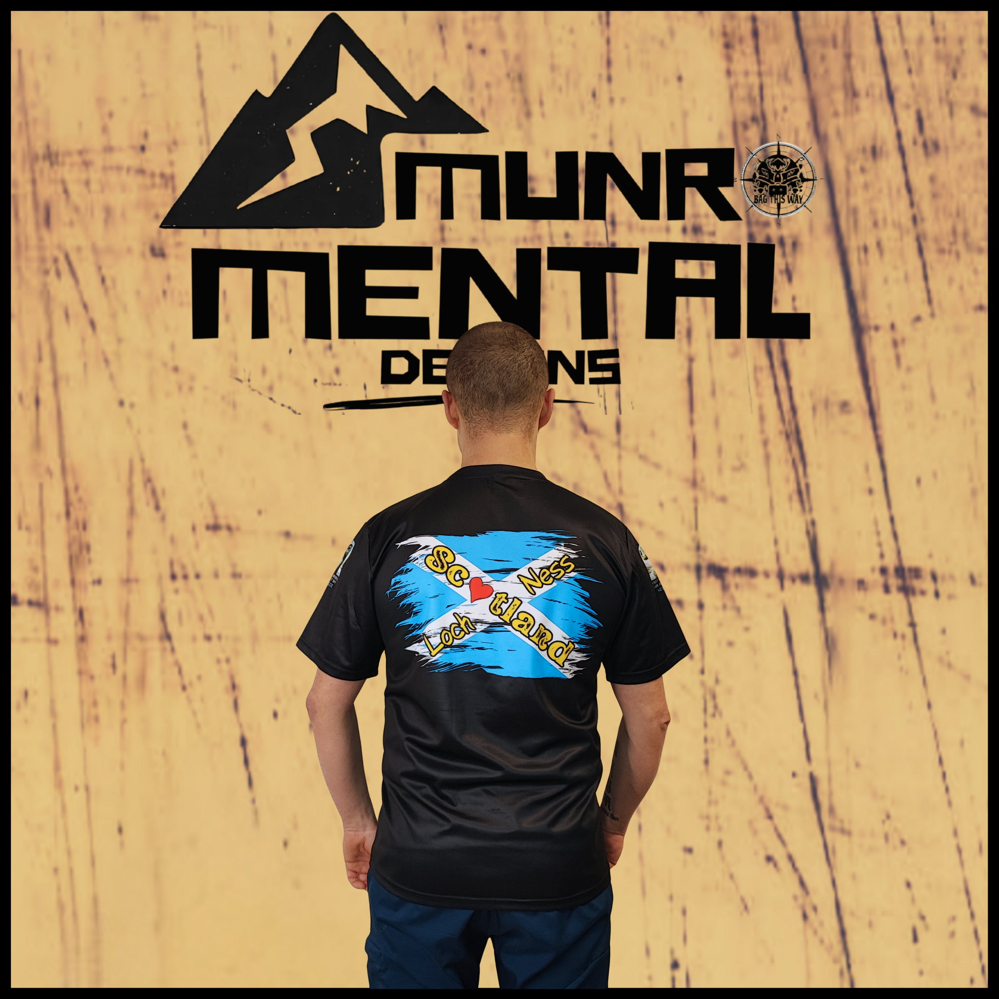 Munro Mental “Not a Loch Ness Monster” t-shirt – model back view
