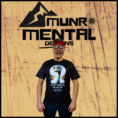 Munro Mental “Not a Loch Ness Monster” t-shirt – model front view
