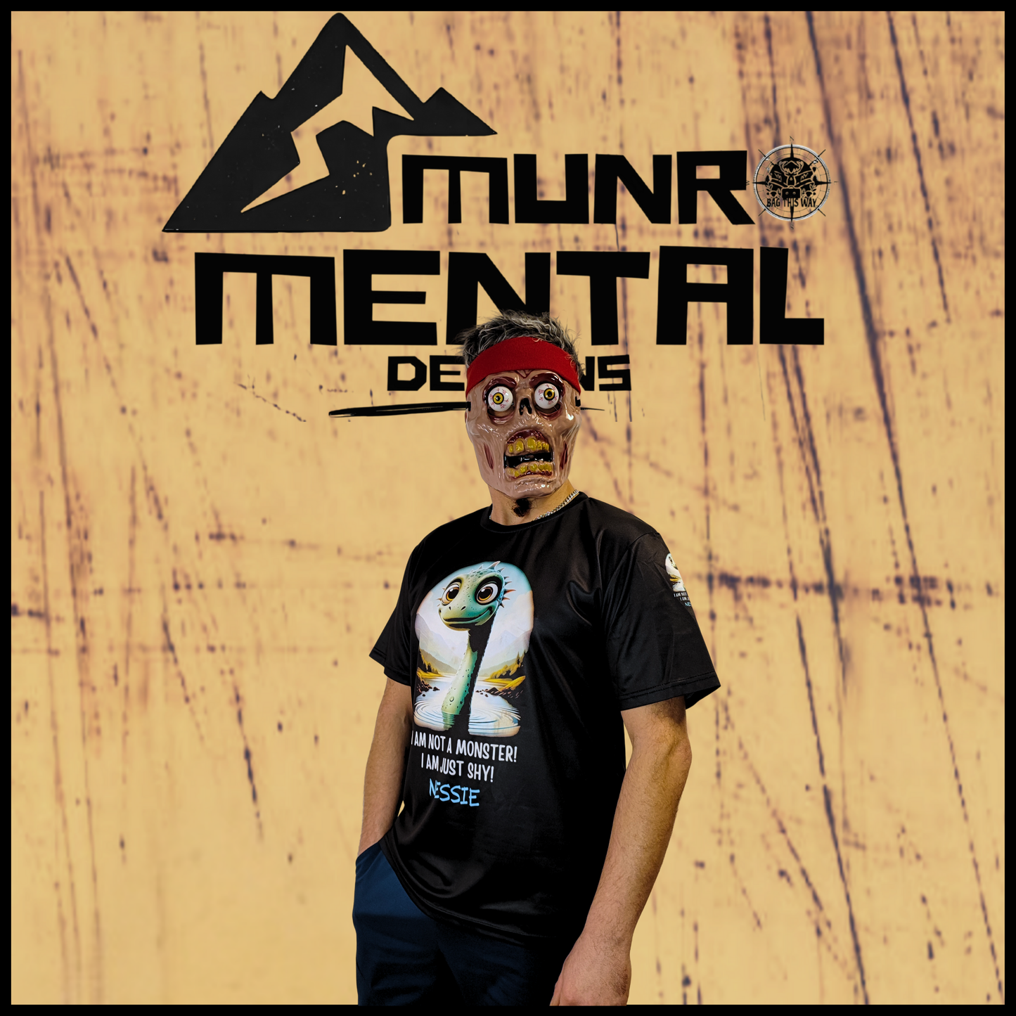 Munro Mental “Not a Loch Ness Monster” t-shirt – model right view
