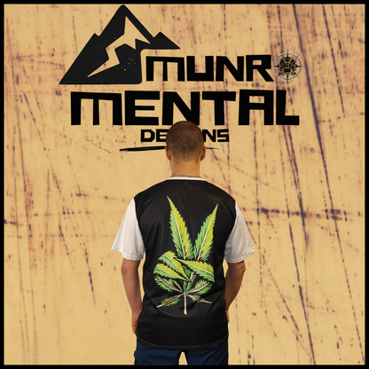 Munro Mental tshirt Origins Explained Bagpipes worn by model back view
