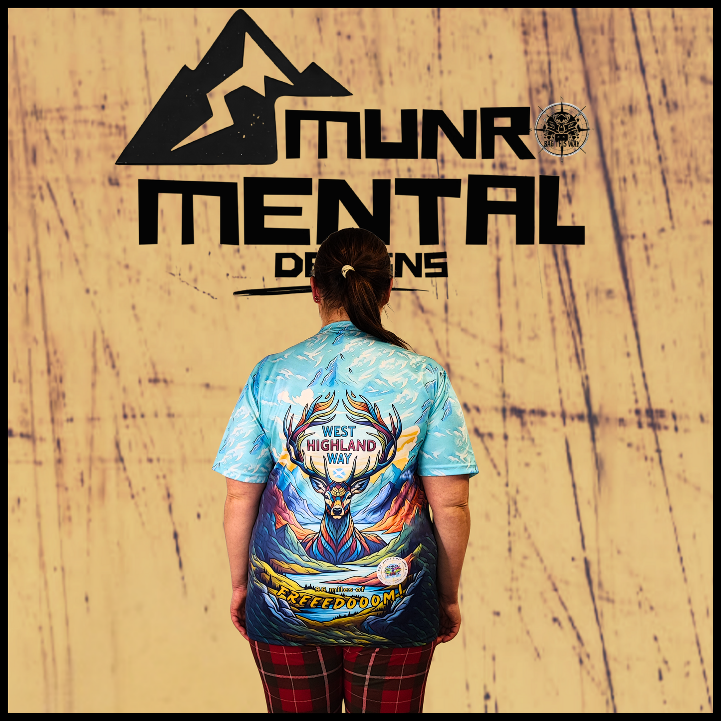 Munro Mental “Stag of Bravery” t-shirt worn by model – back view
