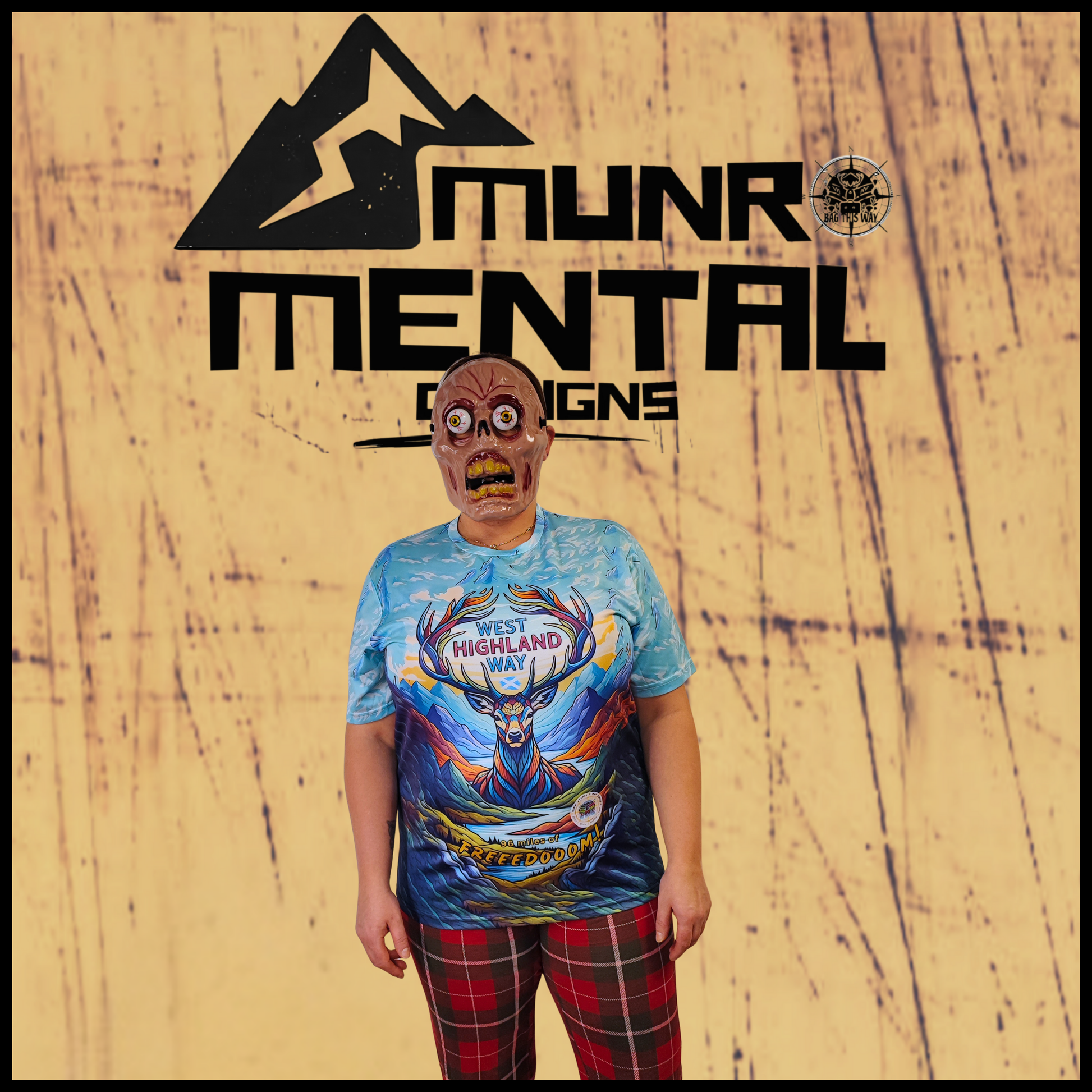 Munro Mental “Stag of Bravery” t-shirt worn by model – front view
