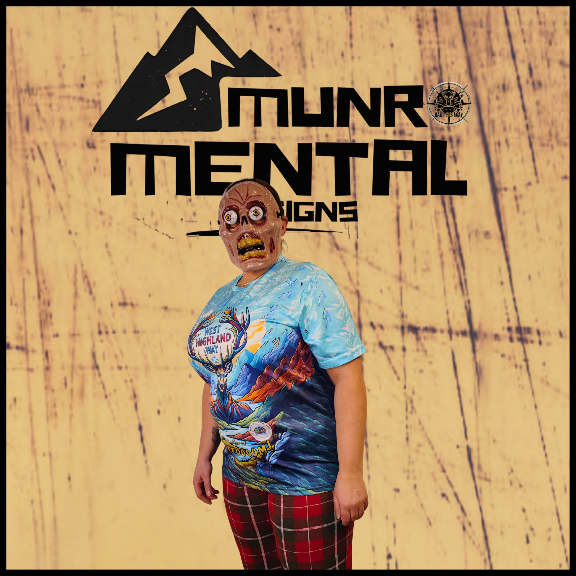 Munro Mental “Stag of Bravery” t-shirt worn by model – right side view
