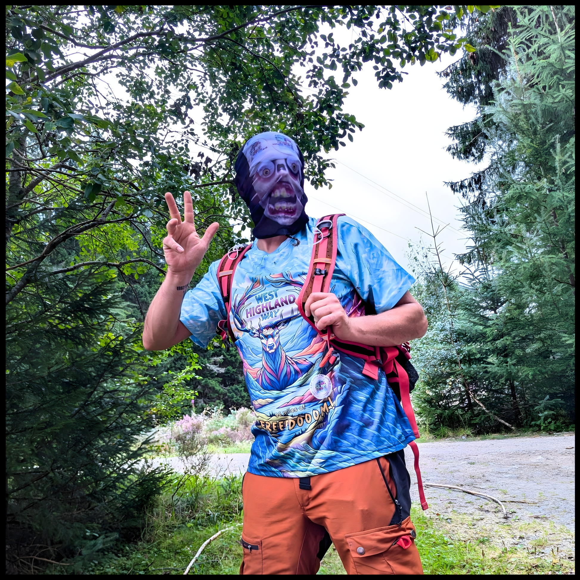 Munro Mental “Stag of Bravery” t-shirt worn on West Highland Way – outdoor front view
