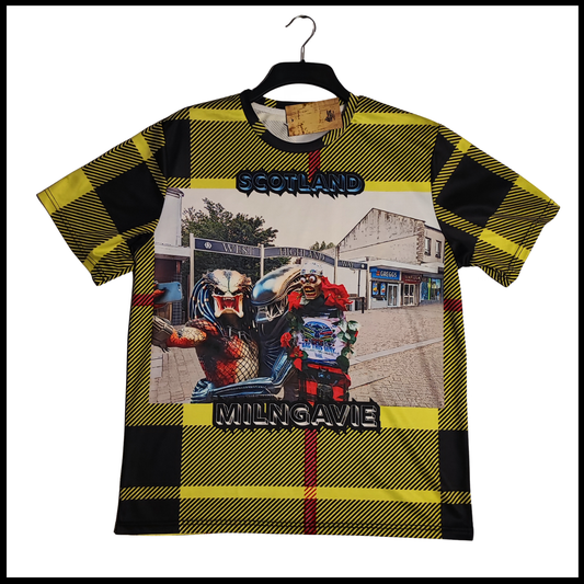 Munro Mental TShirt The Earthbaggers front design with Milngavie West Highland Way start artwork
