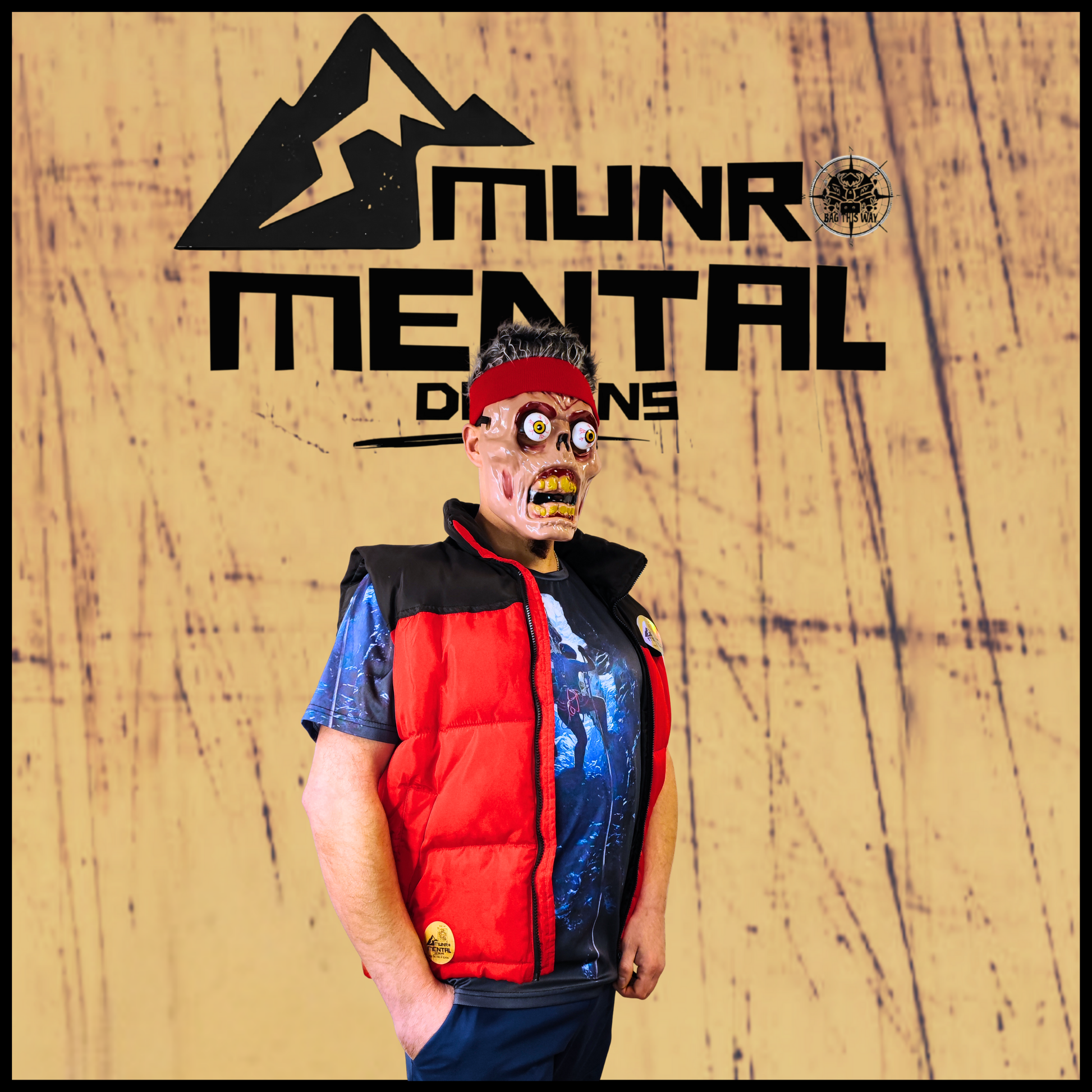 Munro Mental Tshirt The Cave worn by model left side view

