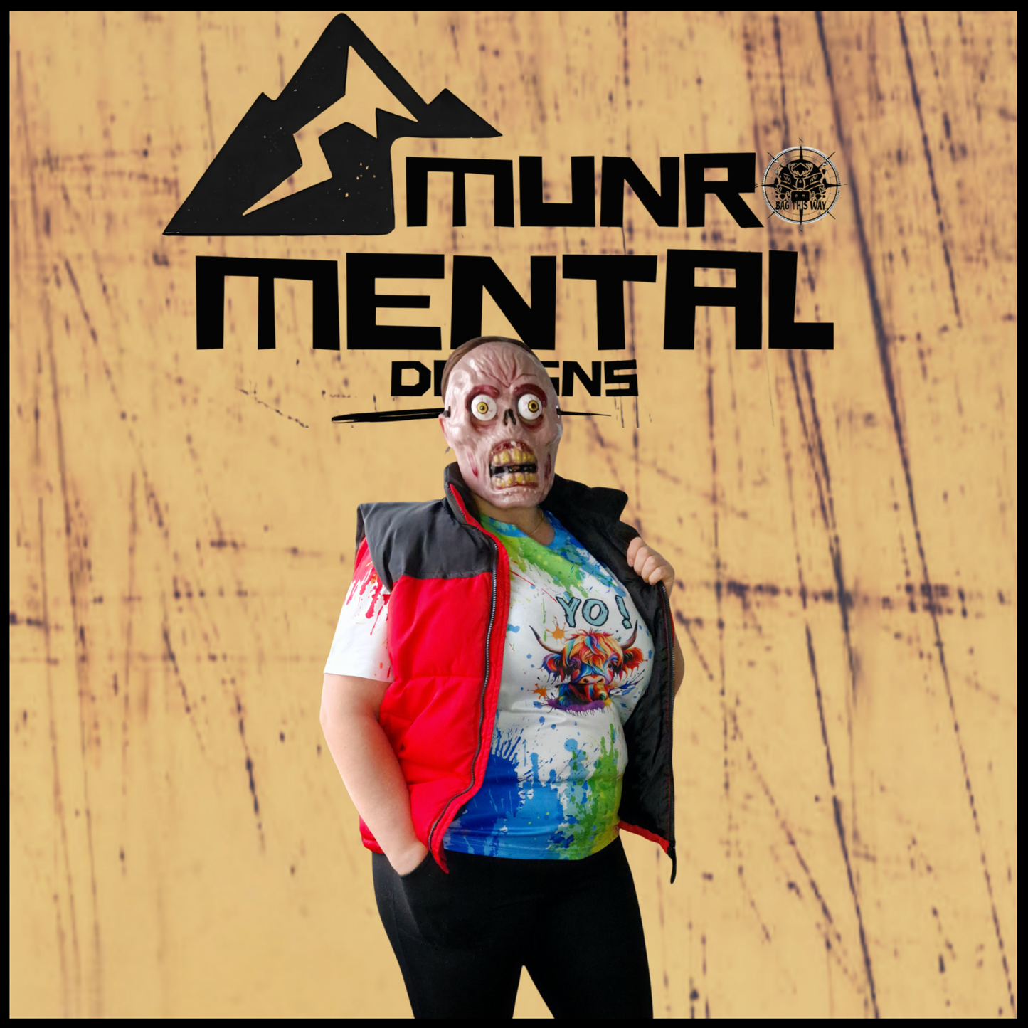 Munro Mental “The Highland Moo” t-shirt – model left view
