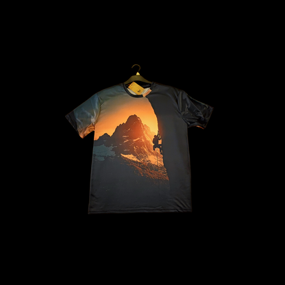 Munro Mental “The Sunrise Climber” t-shirt – detail of front print
