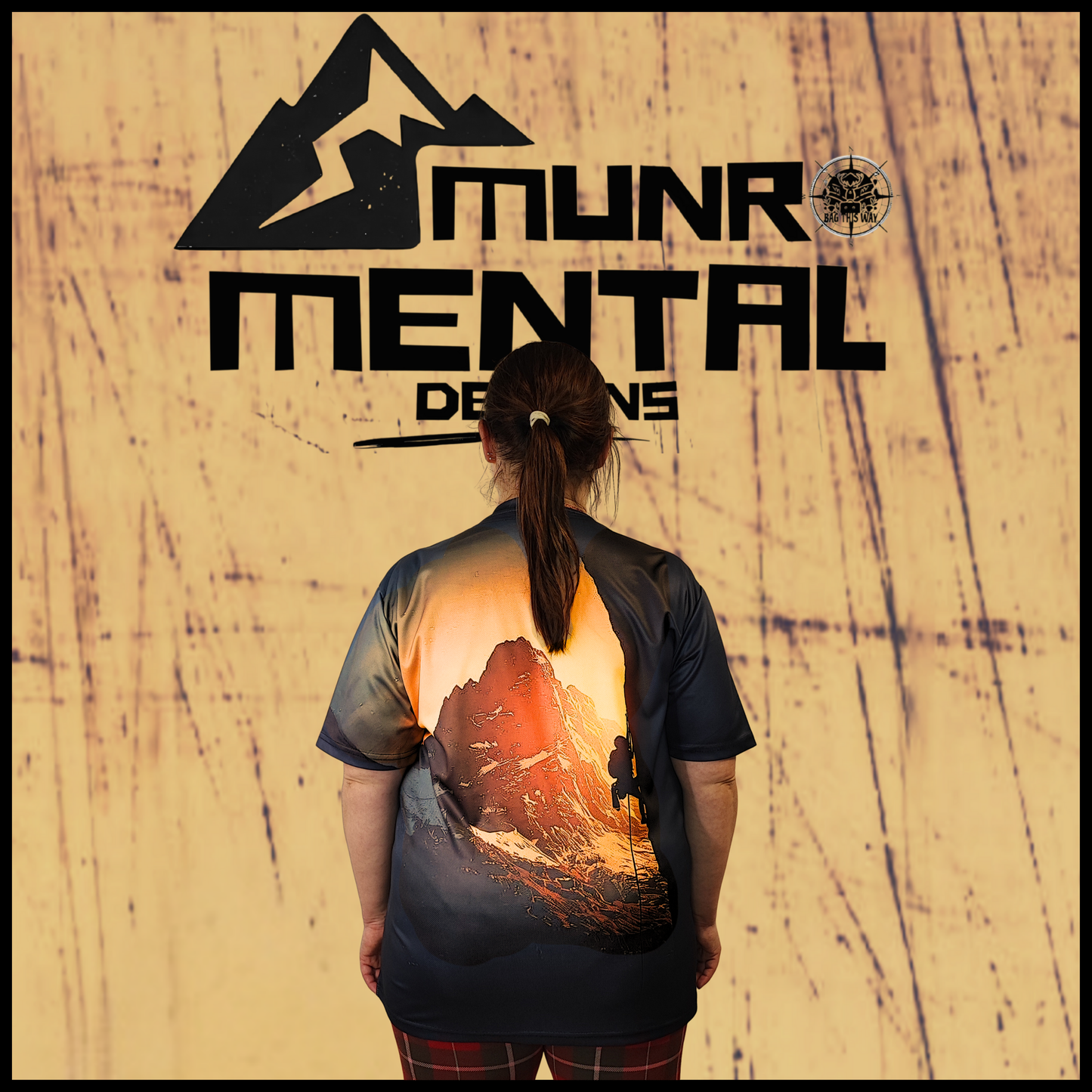 Munro Mental “The Sunrise Climber” t-shirt – model back view