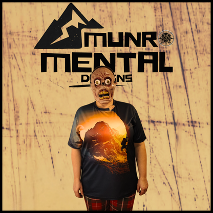 Munro Mental “The Sunrise Climber” t-shirt – model front view
