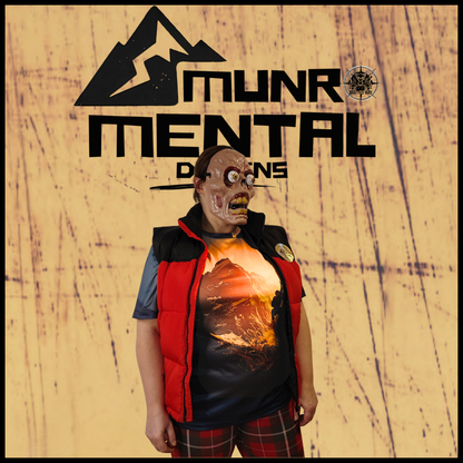 Munro Mental “The Sunrise Climber” t-shirt – model left view
