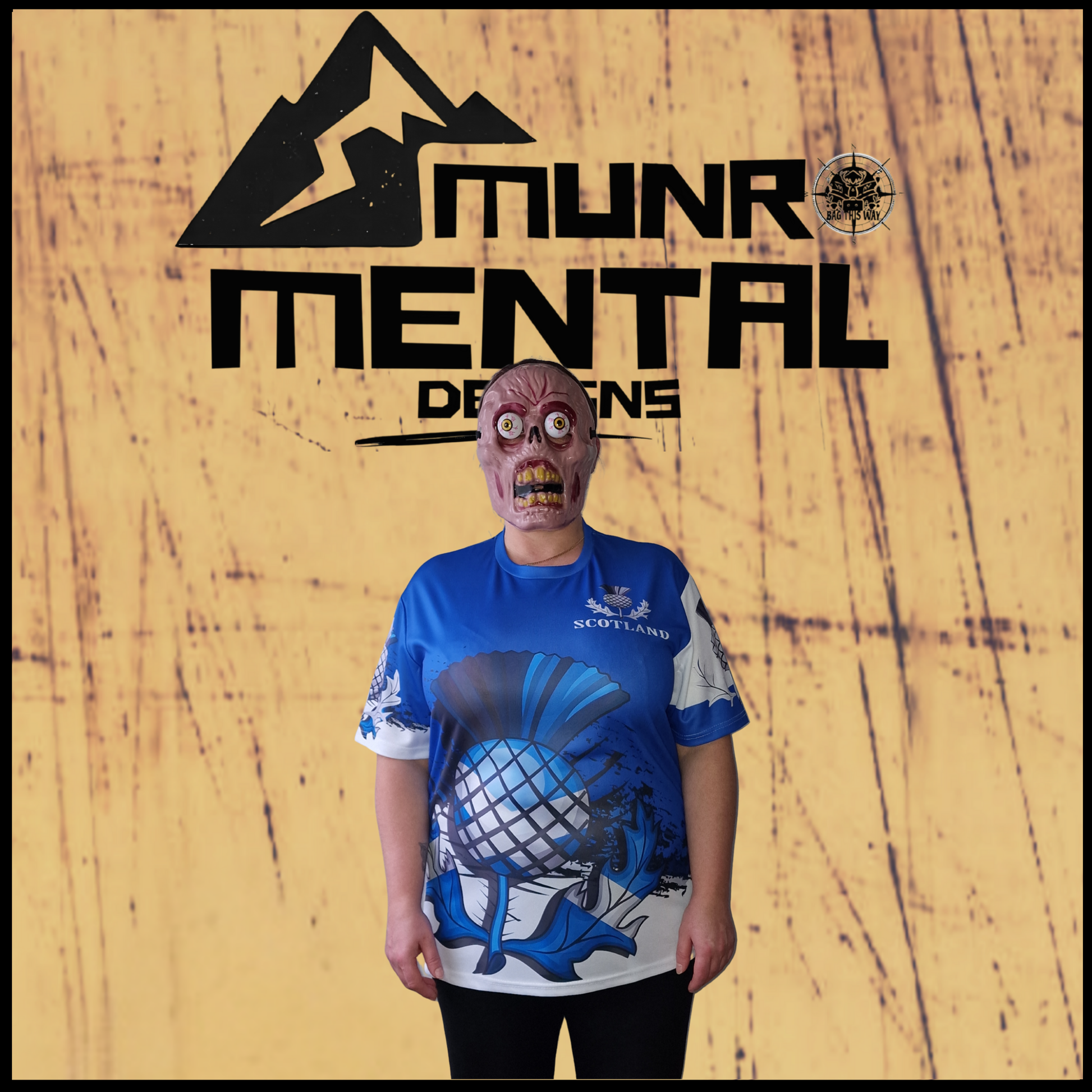 Munro Mental “The Thistle Guard” t-shirt – model front view
