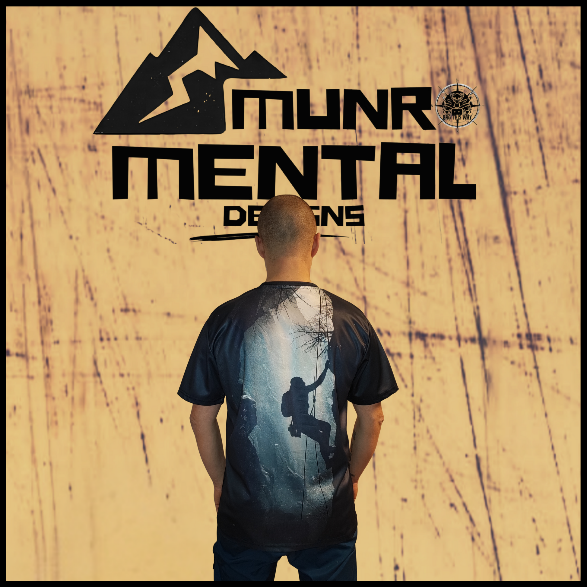 Munro Mental “Through the Crack” t-shirt – model back view
