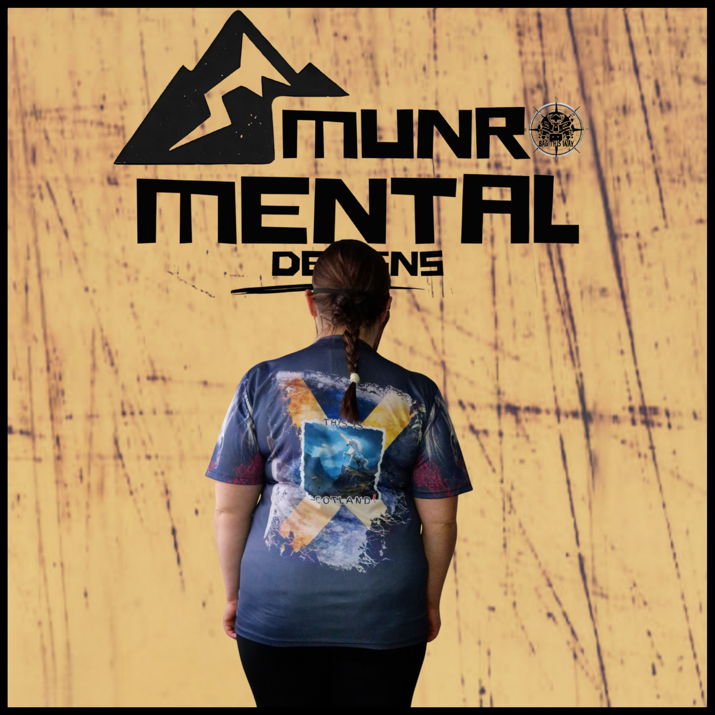 Munro Mental “Unchained Unicorn” t-shirt – model back view
