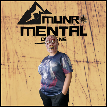 Munro Mental “Unchained Unicorn” t-shirt – model right view
