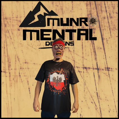 Munro Mental “White Eagle Rising” t-shirt – black – model front view
