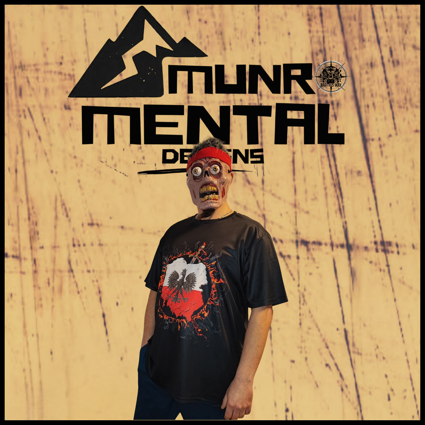 Munro Mental “White Eagle Rising” t-shirt – black – model right view
