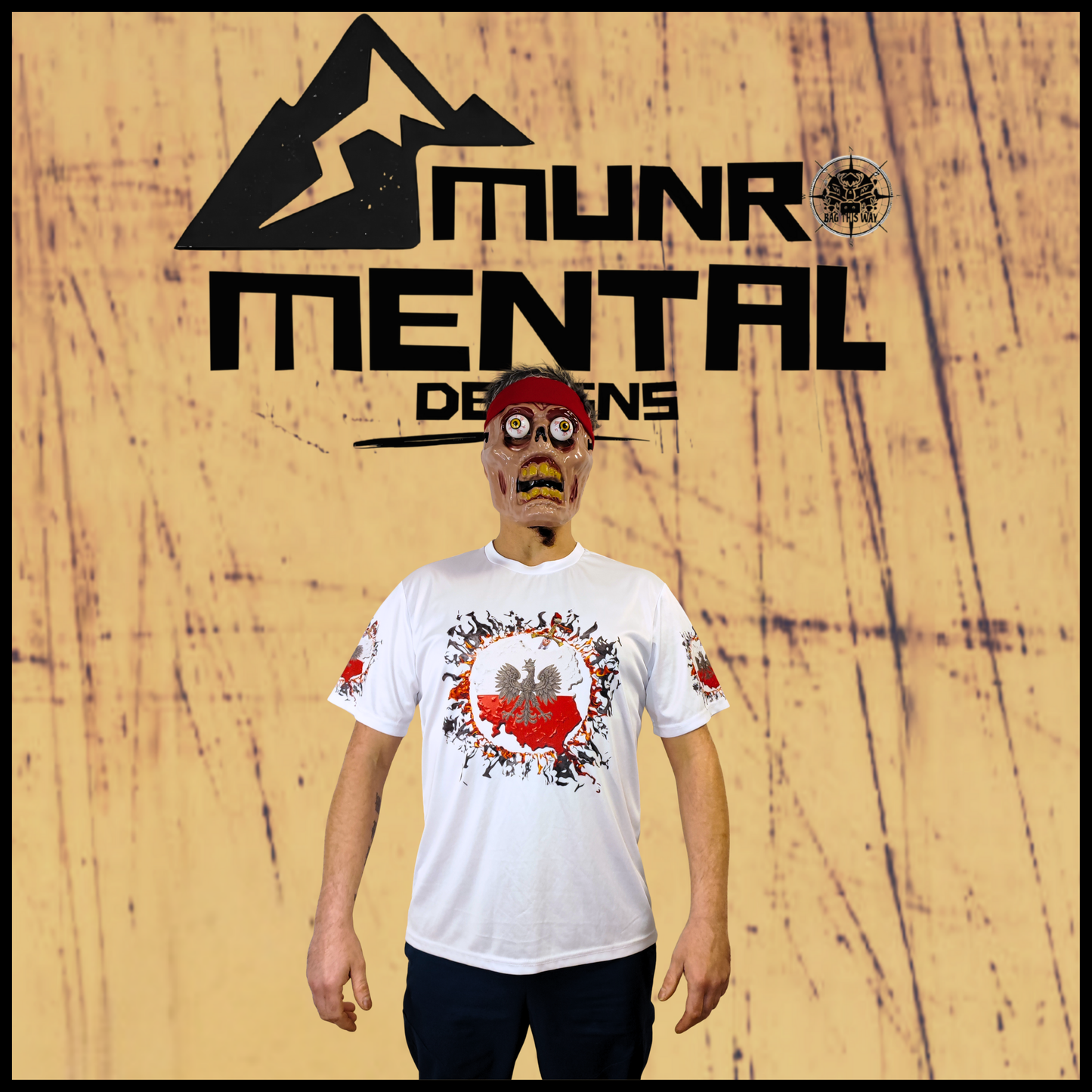Munro Mental “White Eagle Rising” t-shirt – white – model front view
