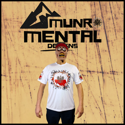 Munro Mental “White Eagle Rising” t-shirt – white – model front view
