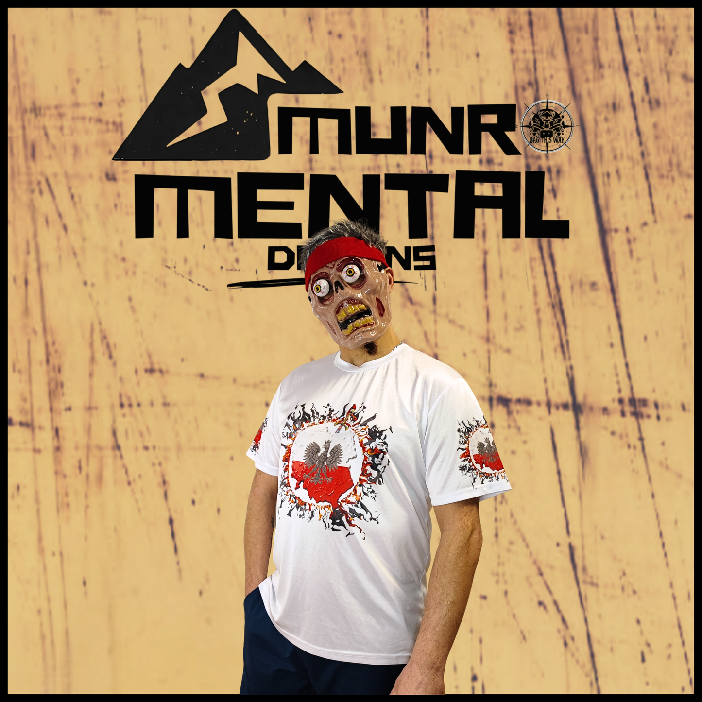 Munro Mental “White Eagle Rising” t-shirt – white – model right view

