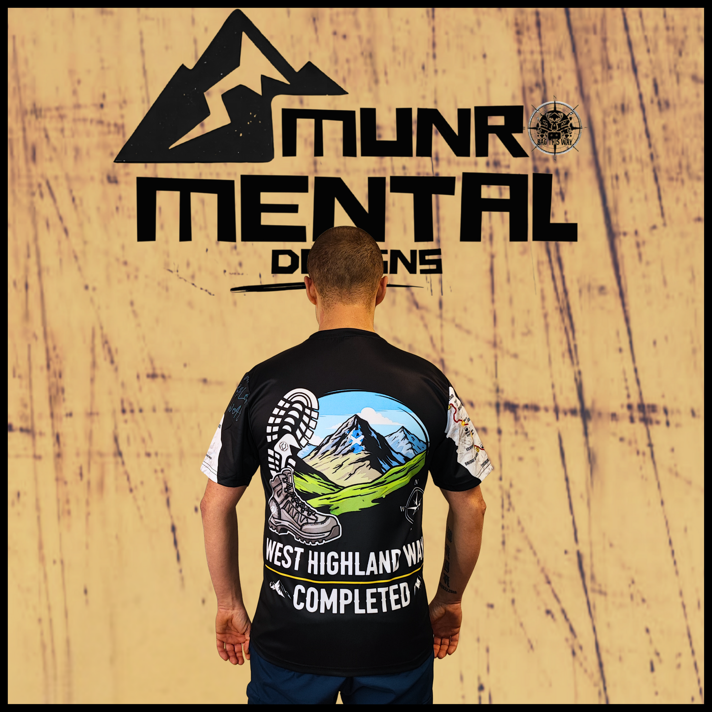 WHW Finisher black t-shirt worn by model back view 