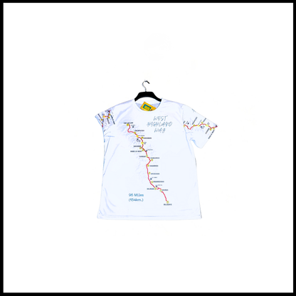 WHW Finisher white t-shirt detail of West Highland Way route map print