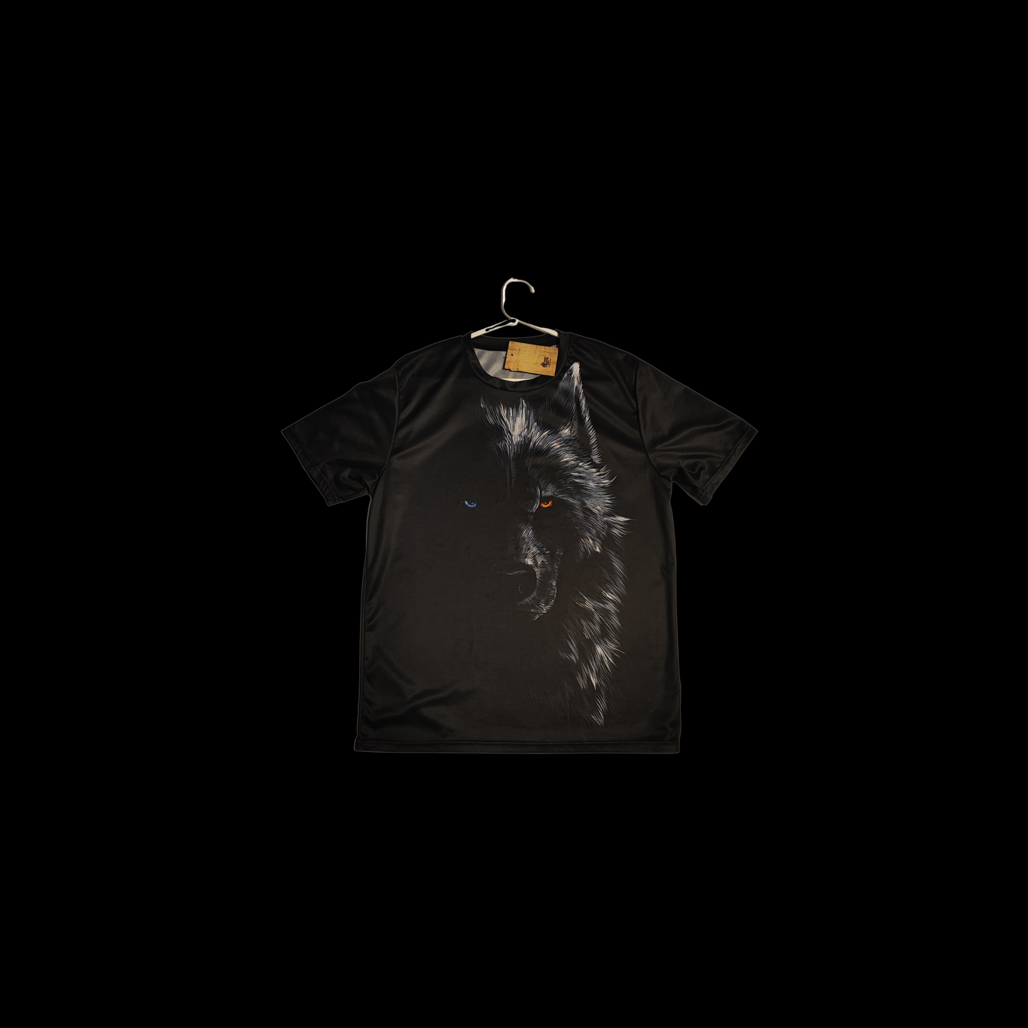 Wolf Within t-shirt with dark wolf face artwork detail front
