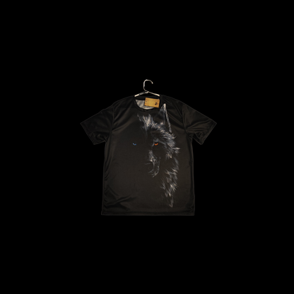 Wolf Within t-shirt with dark wolf face artwork detail front
