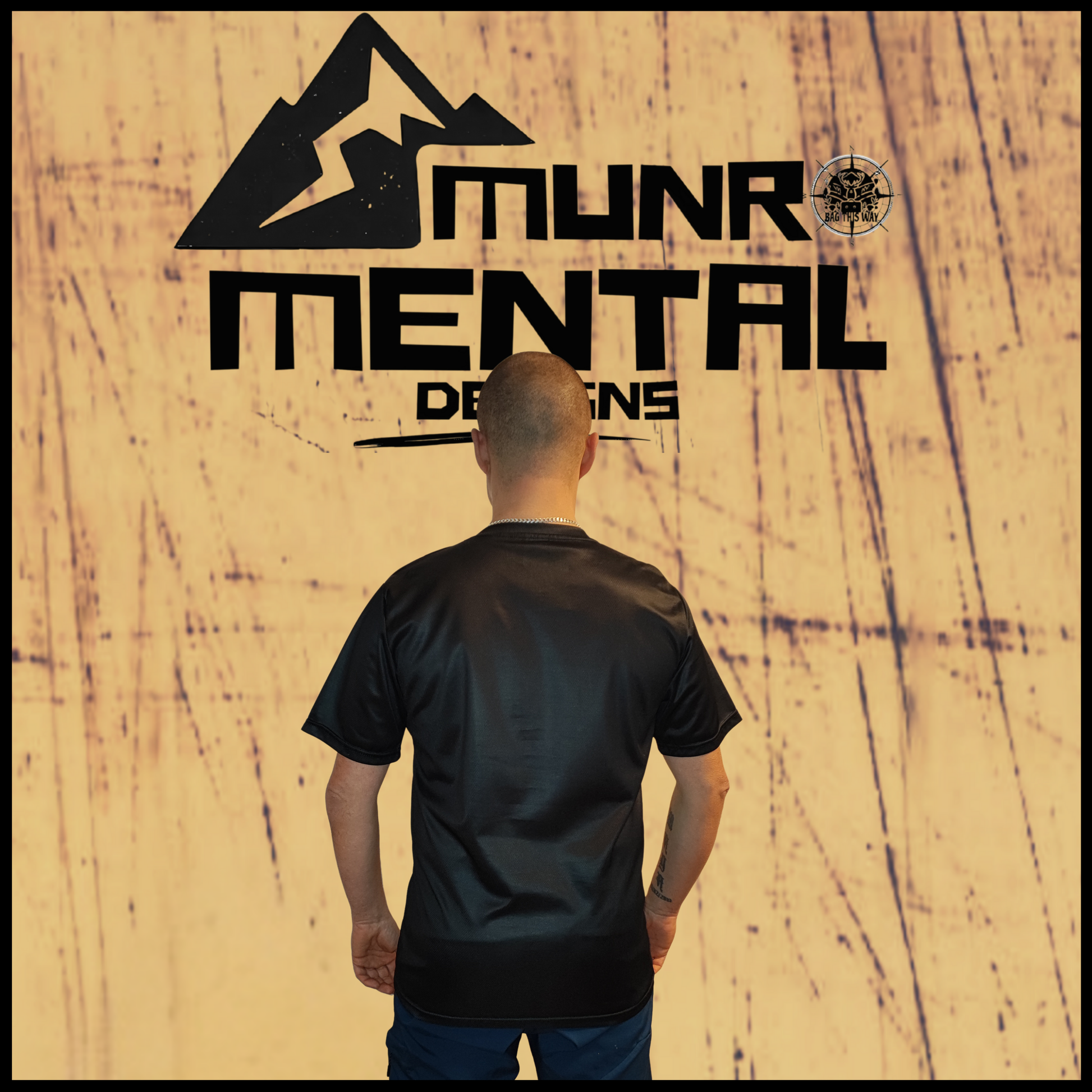 Wolf Within t-shirt worn by model back view in black
